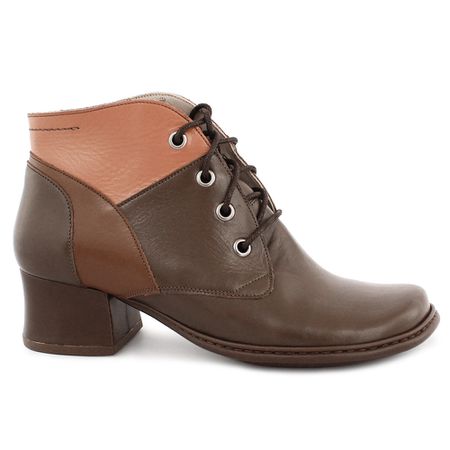 Bota Feminina Cano Curto com Salto Em Couro Brown ... - J.Gean