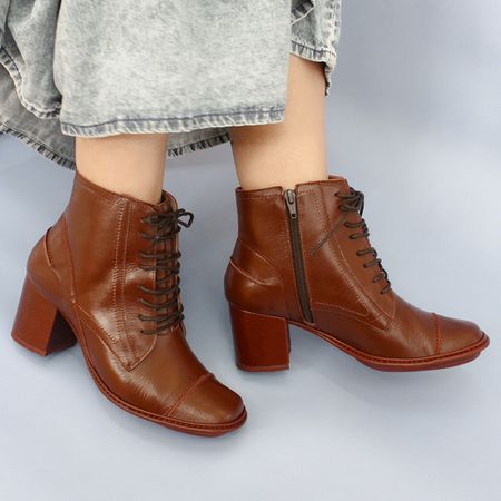 Bota Feminina Retrô De Couro Cor Mahogany J.gean C... - J.Gean