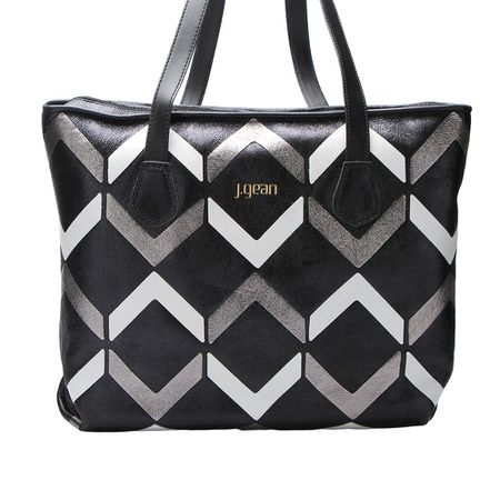 Bolsa Feminina Grande de Couro Legítimo cor Preto ... - J.Gean