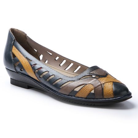 Sapatilha Anabela de couro cor Navy J.Gean - DW00... - J.Gean