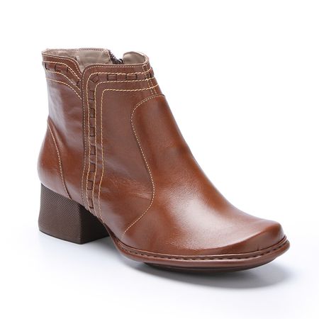 Bota Feminina Salto Médio em Couro chocolate J.Gea... - J.Gean