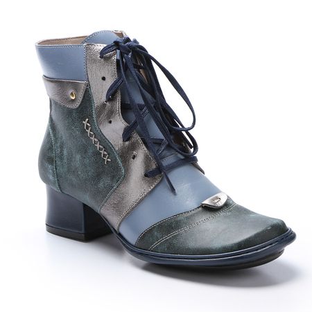 Bota Feminina New Kelly Salto Médio Em Couro Jeans... - J.Gean