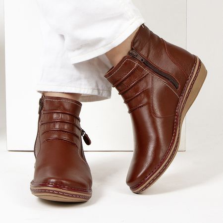 Bota Feminina New Nina em Couro Mahogany J.Gean -... - J.Gean