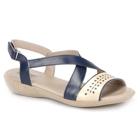 Sandália Rasteira Feminina Ibiza em Couro Navy - G... - J.Gean