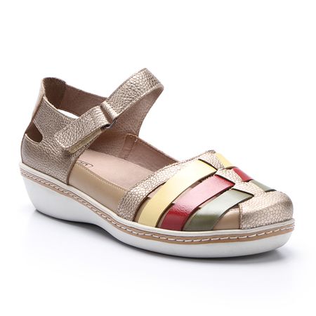 Sapatilha Anabela em Couro Ouro light J.Gean - GA... - J.Gean