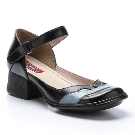 Sapato Boneca Salto Grosso em Couro cor Preto J.Ge... - J.Gean