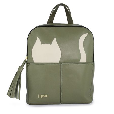 Mochila Feminina Gatinho de Couro Legítimo cor Gar... - J.Gean