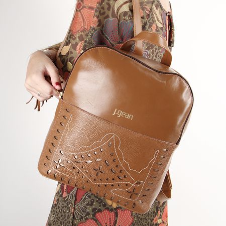 Mochila Feminina em Couro Legítimo Marrom J.Gean ... - J.Gean