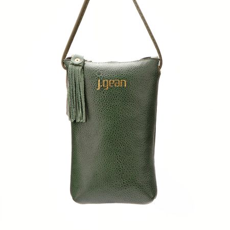 Bolsa artesanal feminina Tiracolo de Couro cor Oli... - J.Gean