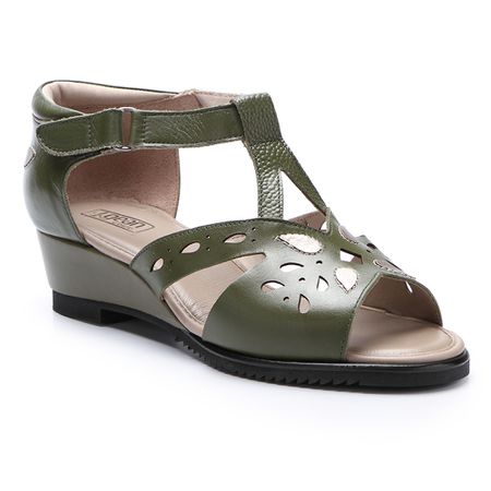 Sandália Susan Anabela em Couro cor Grass Prata J.... - J.Gean