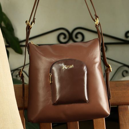 Mochila Feminina de Couro Legítimo cor Camel J.Gea... - J.Gean