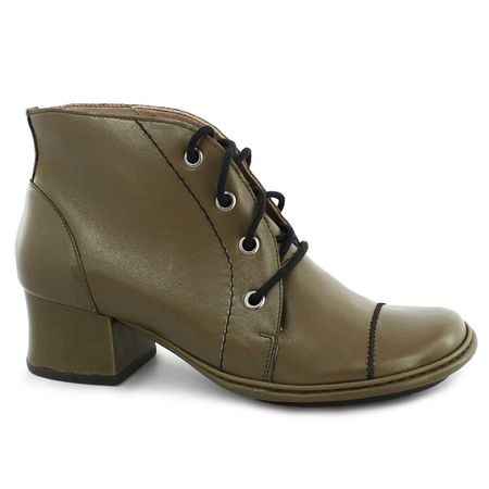 Bota Feminina com Salto Dual Comfort Em Couro Oliv... - J.Gean