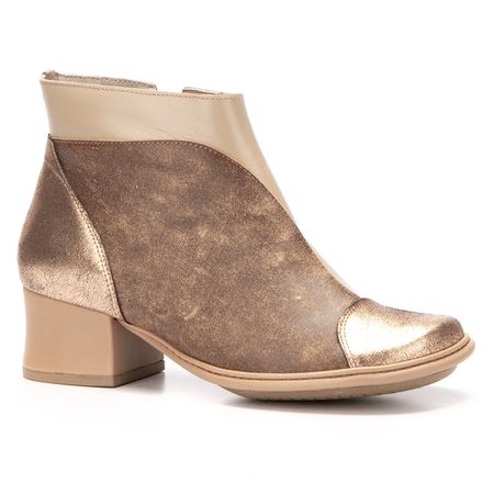 Bota Feminina New Kelly Salto Médio Em Couro Cobre... - J.Gean
