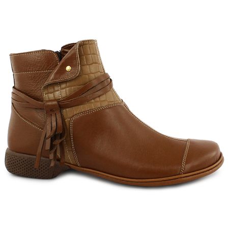 Bota Feminina Rasteira Em Couro Comfort Cor MUSTAN... - J.Gean
