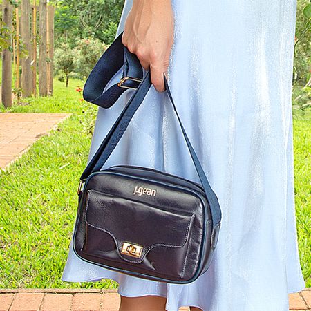 Bolsa Feminina em Couro Azul DarkBlue J.Gean - PB... - J.Gean