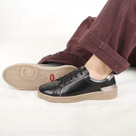Tênis MADRID Feminino em Couro Legítimo Cor Preto ... - J.Gean