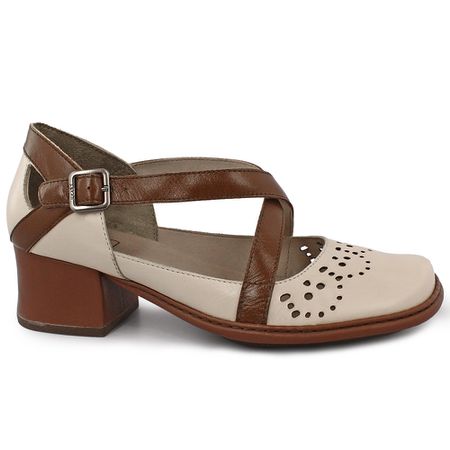 Sapato Boneca J.gean Salto Grosso Em Couro Cor ICE... - J.Gean