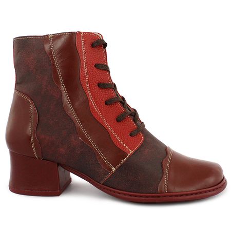 Bota Feminina Cano Curto com Salto Em Couro Mahoga... - J.Gean