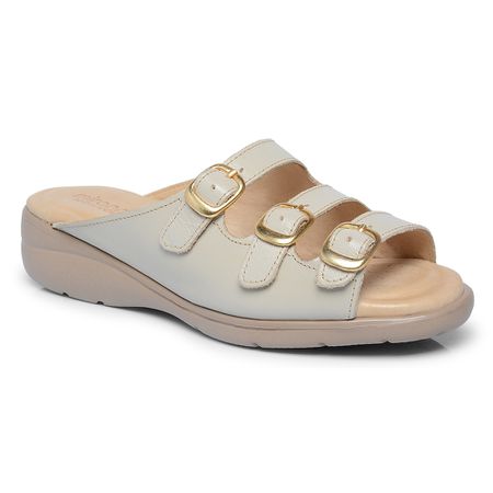 SANDÁLIA EM COURO FEMININA SOFT OFF WHITE - Loja Mironneli | Especialista em Calçados Confortáveis