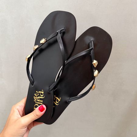 Rasteira Paola Preta Couro - 27011 - Use Piná