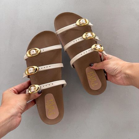 Sandália Papete Couro Dani Off White - 1308 - Use Piná