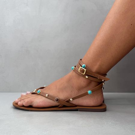 Rasteira Jade Couro Caramelo - 25071 - Use Piná