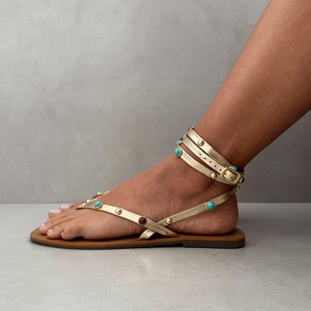 Rasteira Jade Couro Dourada - 2507 - Use Piná