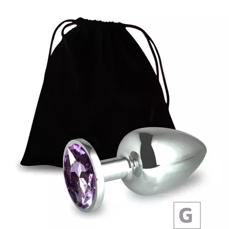 Plug de Metal G Cromado Com Strass 8cm SI (5847) - Pedra Lilás