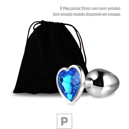 **Plug Metálico P Com Pedra Formato de Coração 6cm SI (5848) - Padrão