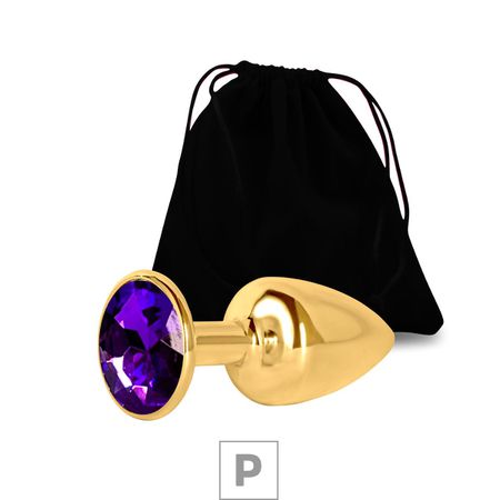 Plug de Metal P Dourado Com Strass SI (7052) - Pedra Roxa