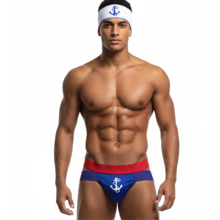 Kit Cueca Jocker e Quepe Marinheiro -(17966) - Azul C/ Vermelho