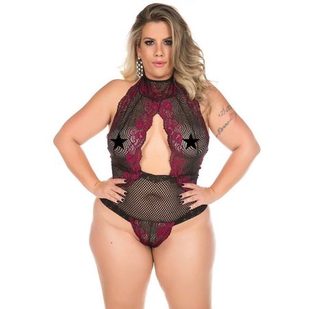 *Body Luxúria Plus Size -(PS2056) - Rosa c/ preto