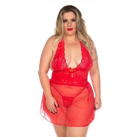 *Camisola Renda Curta Plus Size (PS2063) - Vermelho