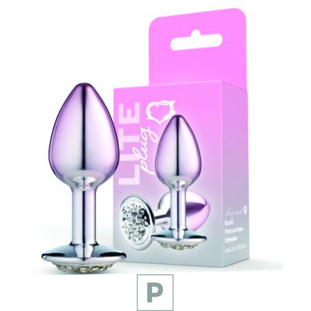Plug de Metal P Rosa Com pedras Cravejadas Lite (SF270) - Pedra Cromada