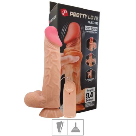 *Prótese 18x14cm Com Vibro Ventosa e Escroto Sadik SI (8543) - Bege