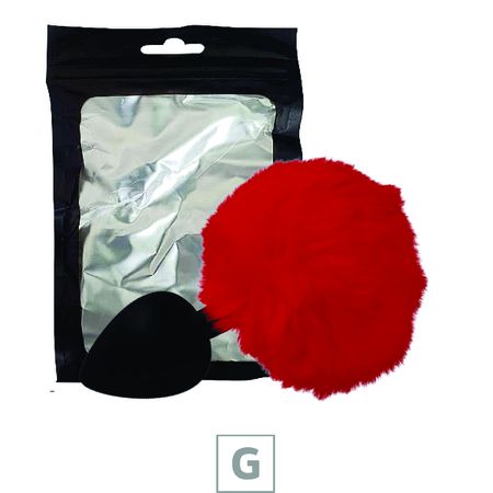 Plug de Silicone G Preto Com Pom Pom SI (8642) - Vermelho