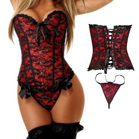 *Corselet Rendado Com Barbatana VP (CS006) - Vermelho C/ Preto