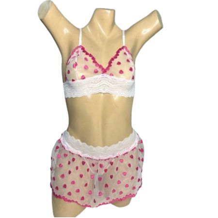 Conjunto Coração Com Sainha (ID1118) - Branco c/ Rosa 