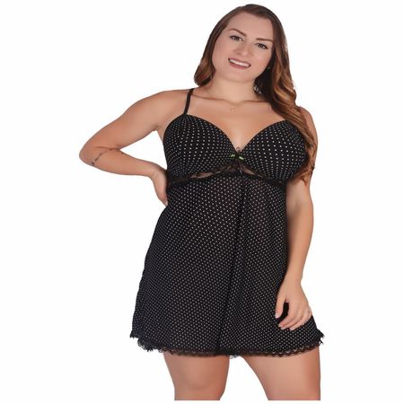 *Camisola Britney Plus Size (LK99950-LK9950) - Preto c/ Branco