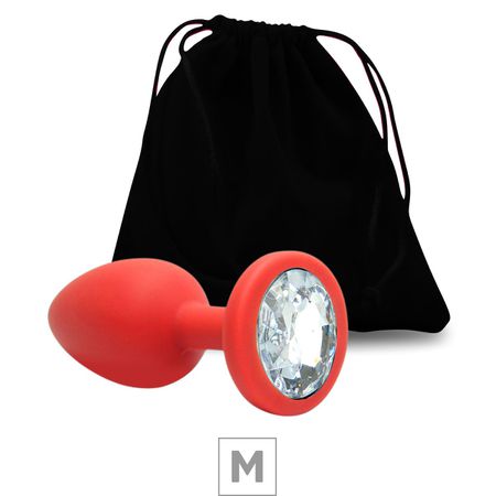 *Plug De Silicone M Vermelho (SX274) - Pedra Transparente