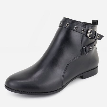 Bota em Couro Cano Baixo Nicole Preto - Maria Paula Store