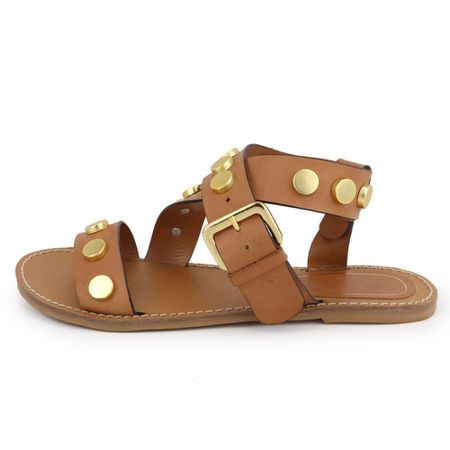 Rasteira Fernanda Tiras Camel - Maria Paula Store