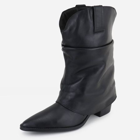 Bota Em Couro Bico Fino Natália Preto - Maria Paula Store