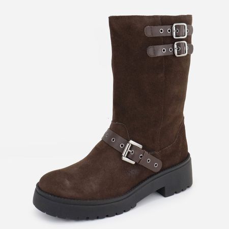 Bota Em Couro Cano Médio Sabrina Camurça... - Maria Paula Store