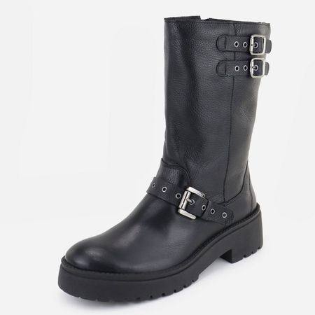 Bota Em Couro Cano Médio Sabrina Preto - Maria Paula Store
