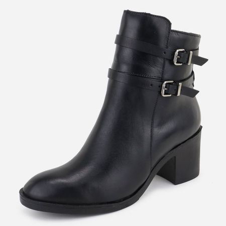 Bota em Couro Cano Baixo Vitória Preto - Maria Paula Store