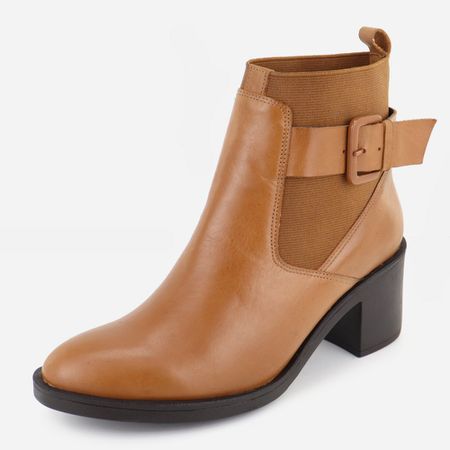 Bota em Couro Salto Grosso Larissa Camel - Maria Paula Store