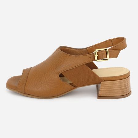 Sandália Salto Baixo Couro Fivela Salto ... - Maria Paula Store