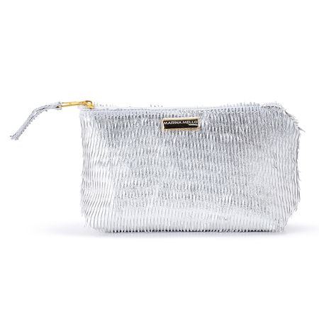 Necessaire Sienna em Couro Escama Prata Pequena - Marina Mello