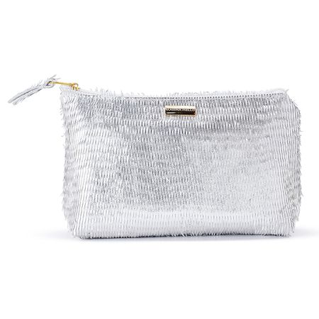 Necessaire Sienna em Couro Escama Prata Média - Marina Mello